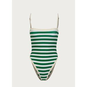 SAME Los Angeles Swim Womens One Piece ColorBlock Stripped Green XSmall